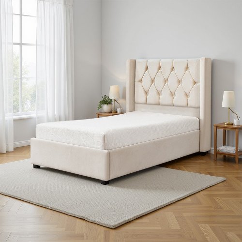 سرير خشبي بتنجيد مخملي فاخر 90×190 سم سرير خشبي بتنجيد مخملي فاخر 90×190 سم