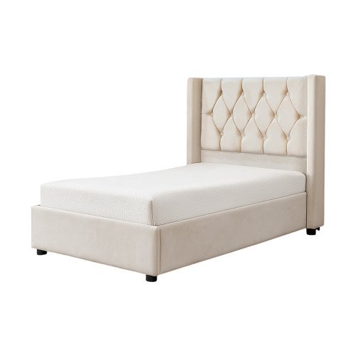 سرير خشبي بتنجيد مخملي فاخر 90×190 سم سرير خشبي بتنجيد مخملي فاخر 90×190 سم