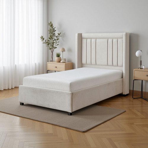 سرير خشبي بتنجيد مخملي فاخر 90×190 سم سرير خشبي بتنجيد مخملي فاخر 90×190 سم