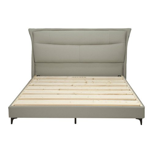 سرير خشبي تنجيد جلد بيج 180x200 سم سرير خشبي تنجيد جلد بيج 180x200 سم