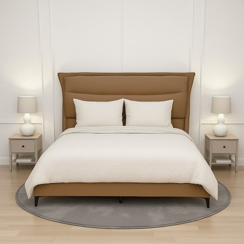 سرير خشبي تنجيد جلد كوفي 180x200 سم سرير خشبي تنجيد جلد كوفي 180x200 سم