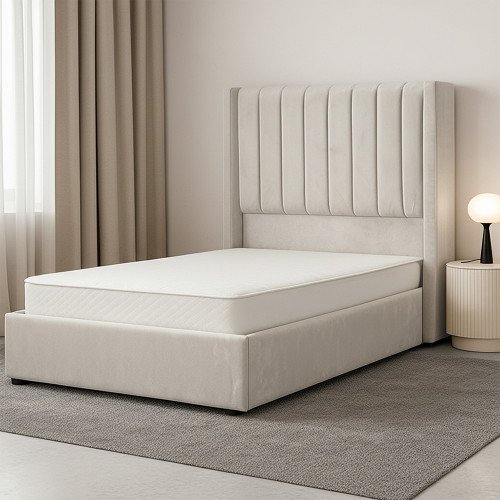 سرير خشبي بتنجيد مخملي فاخر 120×200سم سرير خشبي بتنجيد مخملي فاخر 120×200سم