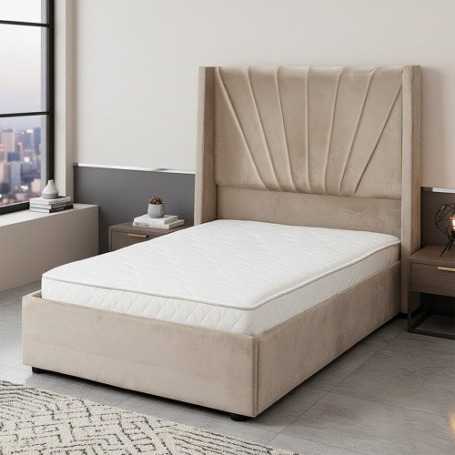 سرير خشبي بتنجيد مخملي فاخر 90×190 سم سرير خشبي بتنجيد مخملي فاخر 90×190 سم