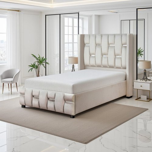 سرير خشبي بتنجيد مخملي فاخر 120×200سم سرير خشبي بتنجيد مخملي فاخر 120×200سم