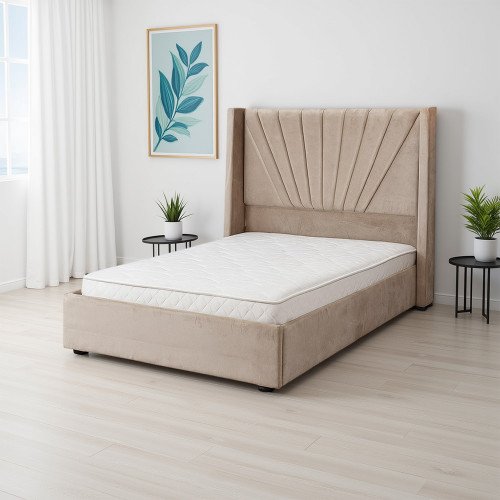 سرير خشبي بتنجيد مخملي فاخر 120×200سم سرير خشبي بتنجيد مخملي فاخر 120×200سم