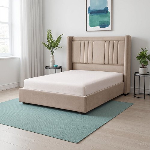 سرير خشبي بتنجيد مخملي فاخر 120×200سم سرير خشبي بتنجيد مخملي فاخر 120×200سم