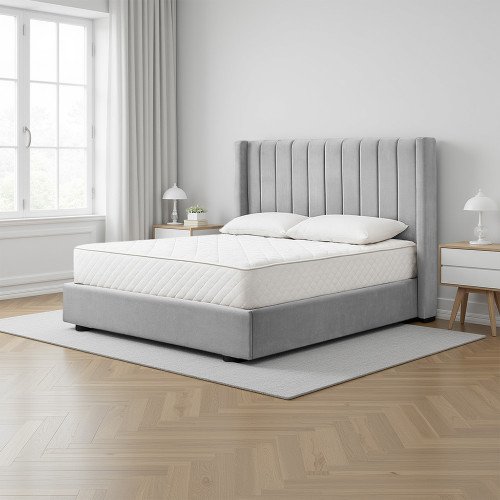 سرير خشبي بتنجيد مخملي فاخر 120×200سم سرير خشبي بتنجيد مخملي فاخر 120×200سم