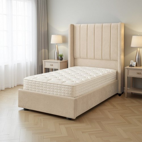 سرير خشبي بتنجيد مخملي فاخر 90×190 سم سرير خشبي بتنجيد مخملي فاخر 90×190 سم