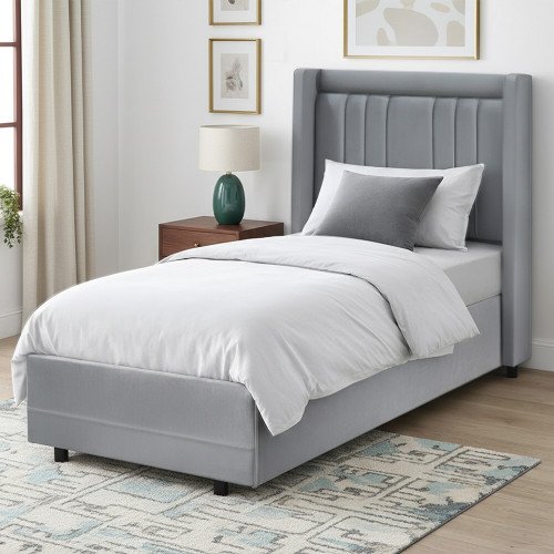 سرير خشبي بتنجيد مخملي فاخر 90×190 سم