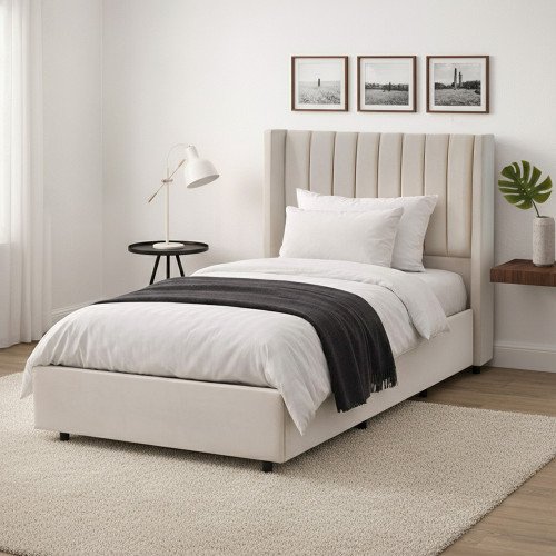 سرير خشبي بتنجيد مخملي عصري 120×200 سم