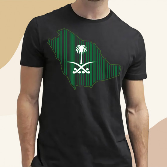 تيشيرت باركود خريطة السعودية شعار ابيض