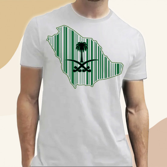 تيشيرت باركود خريطة السعودية شعار ابيض