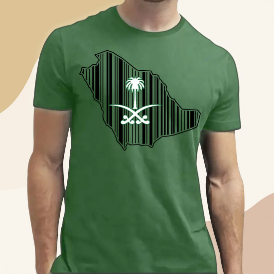 تيشيرت باركود خريطة السعودية شعار ابيض