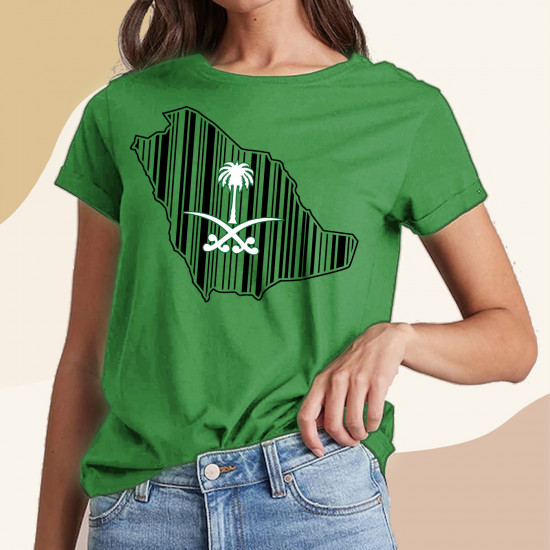 تيشيرت باركود خريطة السعودية شعار ابيض