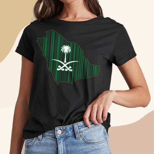 تيشيرت باركود خريطة السعودية شعار ابيض