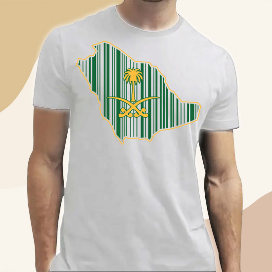 تيشيرت باركود خريطة السعودية شعار ذهبي