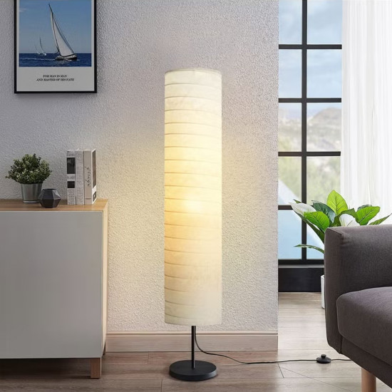 مصباح أرضي عصري أسطواني من ورق الأرز الأبيض عرض 34 يال