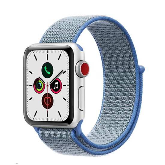 سوار بديل بحلقة من النايلون لساعات أبل رمادي/أزرق 42-44 مم