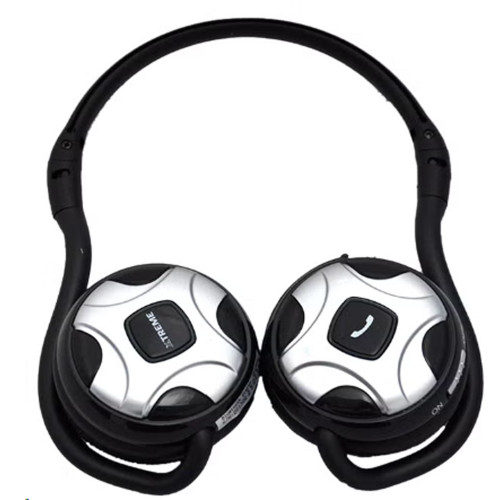 سماعة رأس فوق الأذن لاسلكية بصوت ستيريو تعمل بالبلوتوث مع ميكروفون أسود/فضي