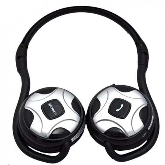 سماعة رأس فوق الأذن لاسلكية بصوت ستيريو تعمل بالبلوتوث مع ميكروفون أسود/فضي