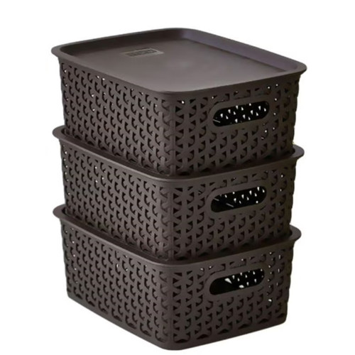 سلال مع أغطية من 3 صناديق بني 25x20x10سم