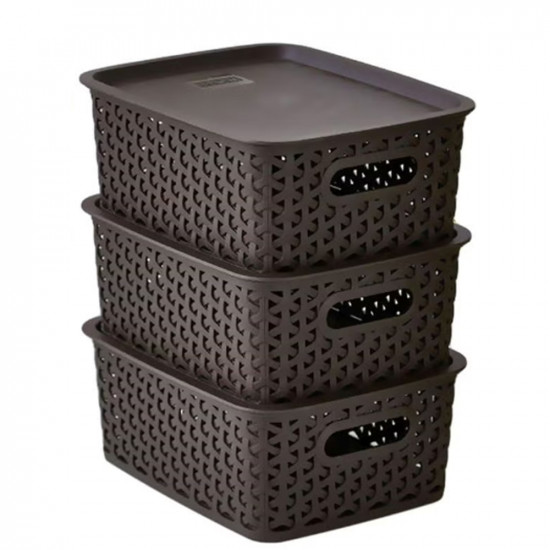 سلال مع أغطية من 3 صناديق بني 25x20x10سم