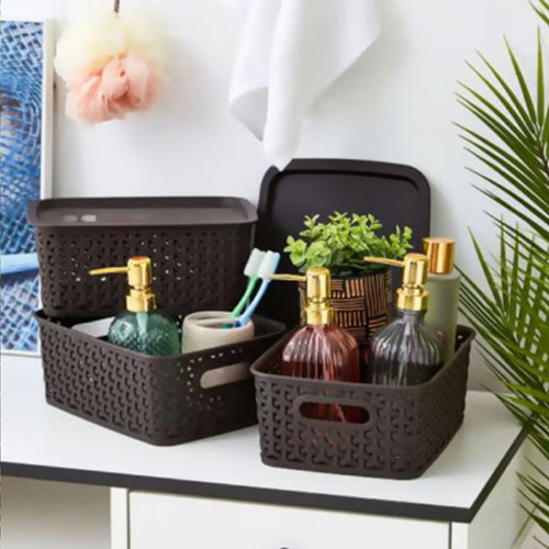 سلال مع أغطية من 3 صناديق بني 25x20x10سم