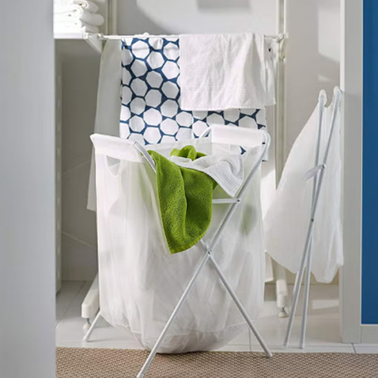 سلة غسيل مع حامل من الستانلس ستيل أبيض 41x43x64سم