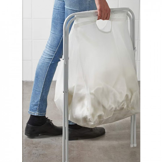 سلة غسيل مع حامل من الستانلس ستيل أبيض 41x43x64سم