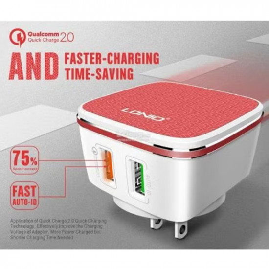 شاحن جداري كوالكوم 3.0 سريع بكابل USB أبيض/أحمر عرض خاص 4.99