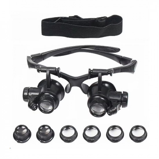 مكبر النظارات، نظارات مكبرة لعصابة الرأس مع ضوء LED، عدسة مجوهرات مع 4 عدسات قابلة للتبديل 10X 15X 20X 25X، لأداة الإصلاح الإلكترونية لساعة النظارات والمجوهرات