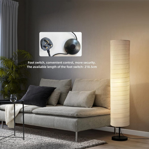 مصباح أرضي عصري أسطواني من ورق الأرز الأبيض