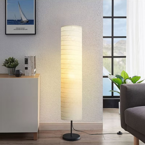 مصباح أرضي عصري أسطواني من ورق الأرز الأبيض عرض 34 يال