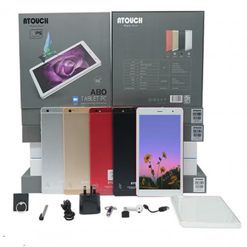 تابلت A80 بشاشة مقاس 8 بوصات بذاكرة رام سعة 4 جيجابايت وذاكرة روم سعة 64 جيجابايت بتقنية واي فاي وتقنية 5G بنظام أندرويد، لون أحمر