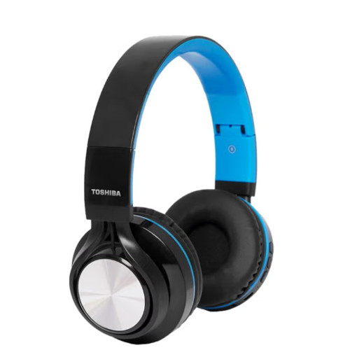 سماعات رأس لاسلكية قابلة للطي بتصميمٍ فوق الأذن مع ميكروفون الأسود / الأزرق