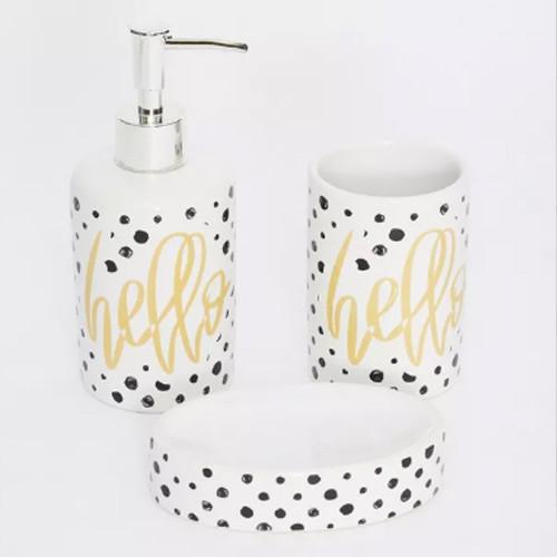 موزّع صابون سائل سيراميك وكوب وصحن صابون بتصميم منقّط من أريس