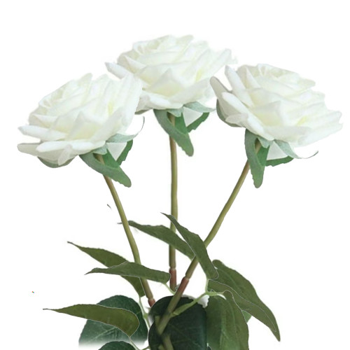 زهور صناعية للتزيين أبيض/أخضر 12 سم 3 حبات