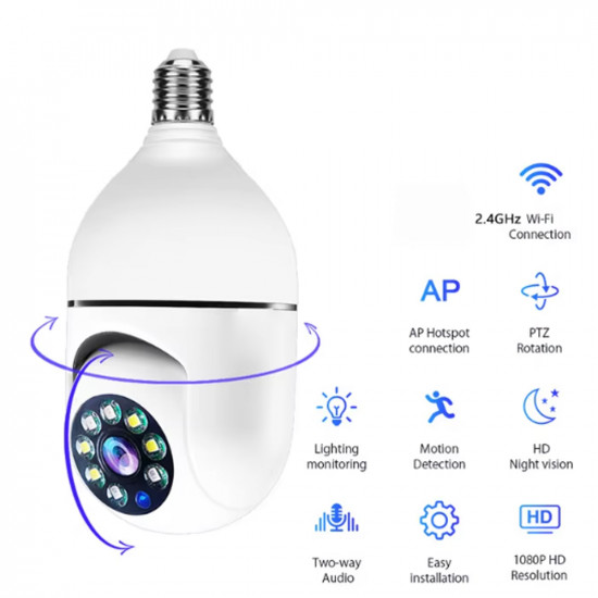 كاميرا واي فاي لاسلكية 360 درجة بقاعدة لمبة E27 مزودة برؤية ليلية