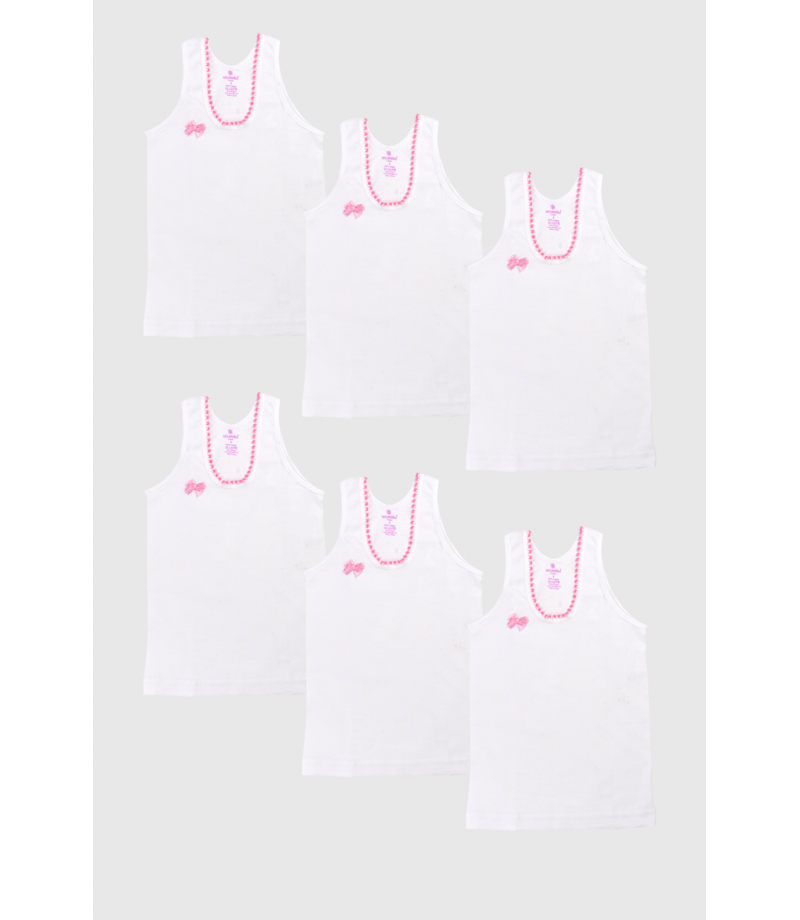 شد 6 حبة فنايل علاقي بناتي مع تطريز خفيف على الرقبة قطن 100% صناعة تركية ماركة جيلان كود 326