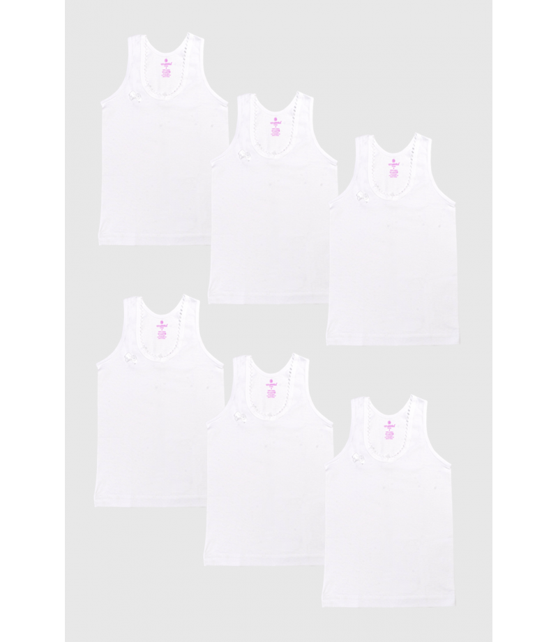 شد 6 حبة فنايل علاقي بناتي مع تطريز خفيف على الرقبة قطن 100% صناعة تركية ماركة جيلان كود 326