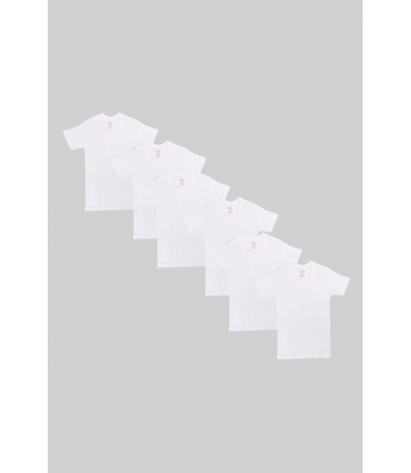 شد 6 حبة فنايل نص كم بناتي مع تطريز خفيف بالرقبة قطن 100% صناعة تركية ماركة جيلان كود 331