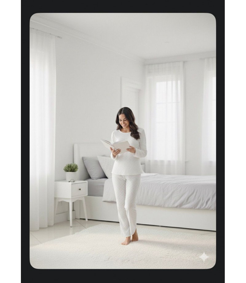 بيجاما نسائية قطن تركي مخرم صناعة تركية ماركة جيلان قطن 100% 