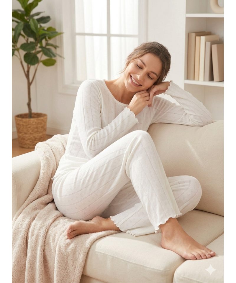 بيجاما نسائية قطن تركي مخرم صناعة تركية ماركة جيلان قطن 100% 