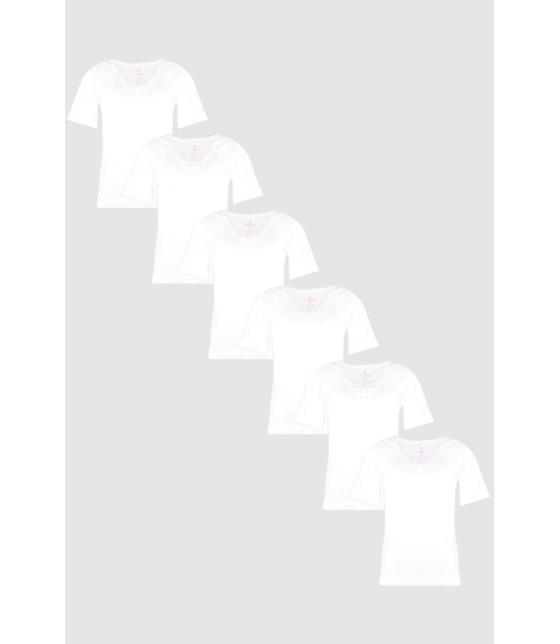 شد 6 حبة فانيلة نسائية ( داخلي خارجي ) مع تطريز واسع في الرقبة قطن 100% وجودة عالية جدا صناعة تركية ماركة جيلان كود 205