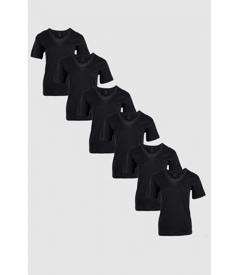 شد 6 حبة فانيلة نسائية ( داخلي خارجي ) مع تطريز واسع في الرقبة قطن 100% وجودة عالية جدا صناعة تركية ماركة جيلان كود 205