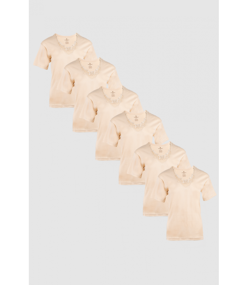 شد 6 حبة فانيلة نسائية ( داخلي خارجي ) مع تطريز واسع في الرقبة قطن 100% وجودة عالية جدا صناعة تركية ماركة جيلان كود 205