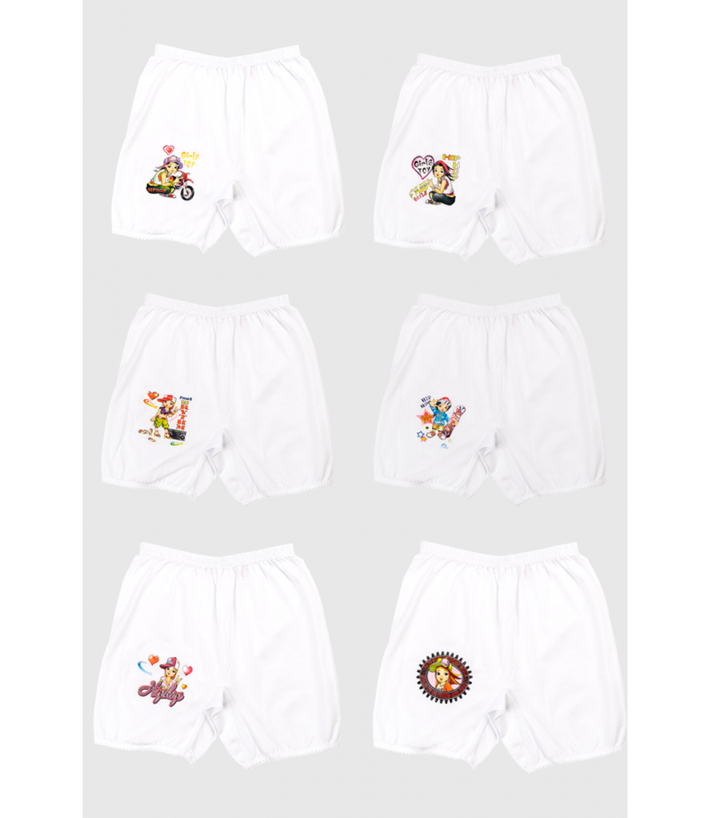 شد 6 حبة سروال شرعي بناتي فوق الركبة مع دانتيل قطني خفيف وطبعة قطن 100% صناعة تركية ماركة جيلان كود 321