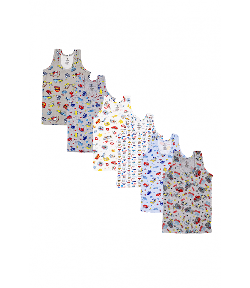 شد 6 حبة فنايل علاقي ولادي ملون قطن 95% صناعة تركية ماركة جيلان كود 346