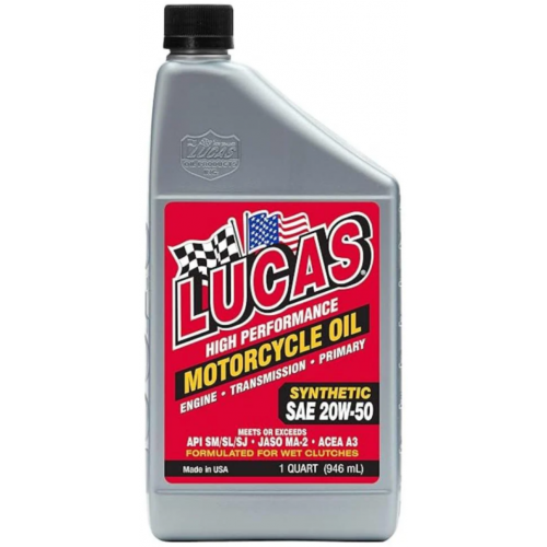 زيت لوكاس Lucas فول سينثتيك للدراجات النارية 20W‑50 – 1 كوارت (946 مل)