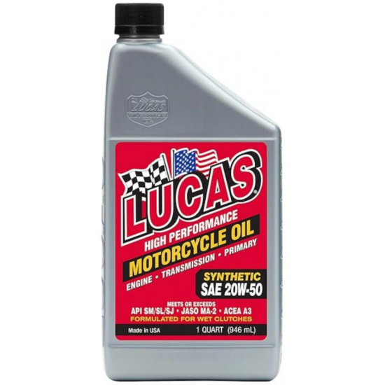 زيت لوكاس Lucas فول سينثتيك للدراجات النارية 20W‑50 – 1 كوارت (946 مل)